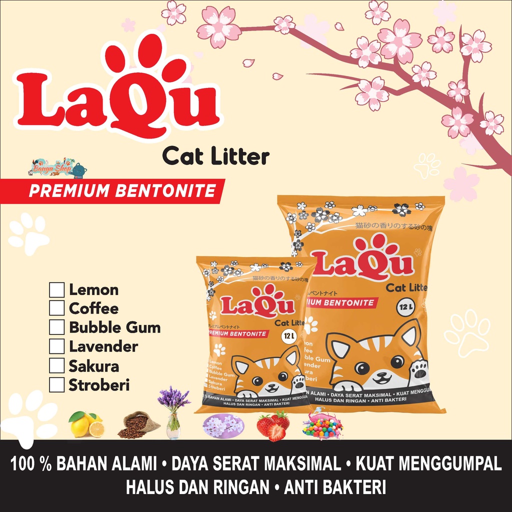 12LITER - PASIR GUMPAL WANGI KUCING LAQU CAT LITTER 5 VARIAN AROMA (STRAWBERRY, LAVENDER, KOPI, LEMON, SAKURA)