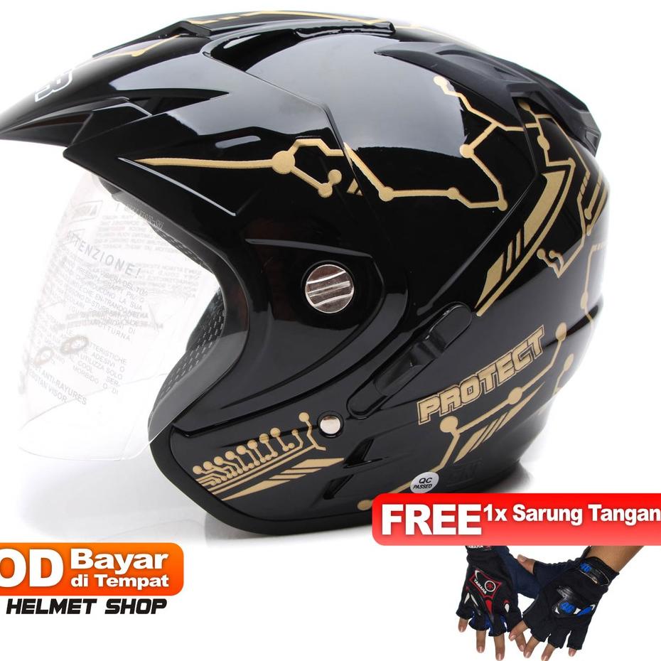 Trx8e8Ds [Helm Dewasa] MSR Helmet Impressive - Protect - Hitam Gold + Promo Gratis Sarung Tangan