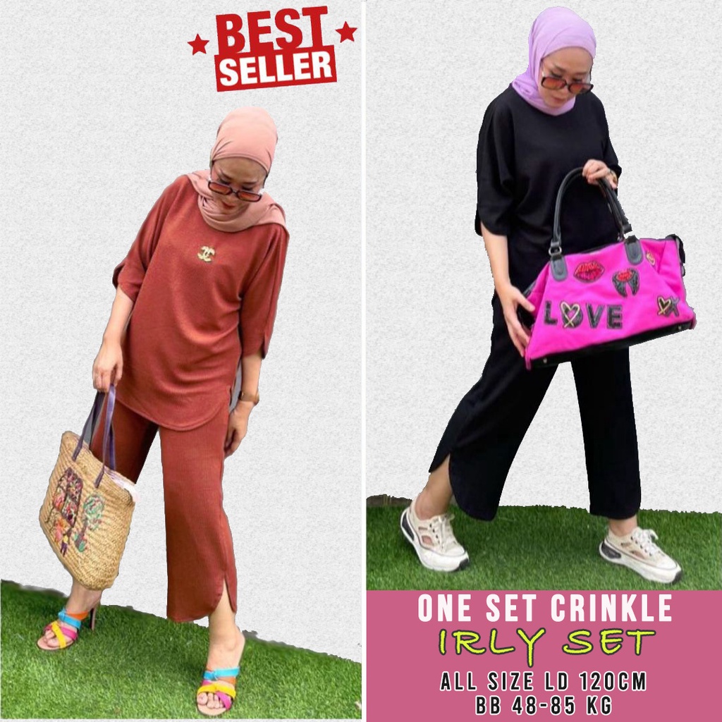 ONE SET CRINKLE IRLY SET BEST SELLER | Setelan Crinkle Jumbo Kekinian LD 120 Terlaris Termurah