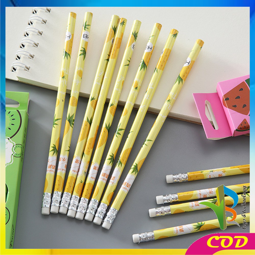 RB-A49 Pensil Kayu Set 12IN1 Motif Buah Dengan Penghapus Praktis / Pensil 12pcs Alat Tulis Sekolah Pencil Fruits With Eraser Import