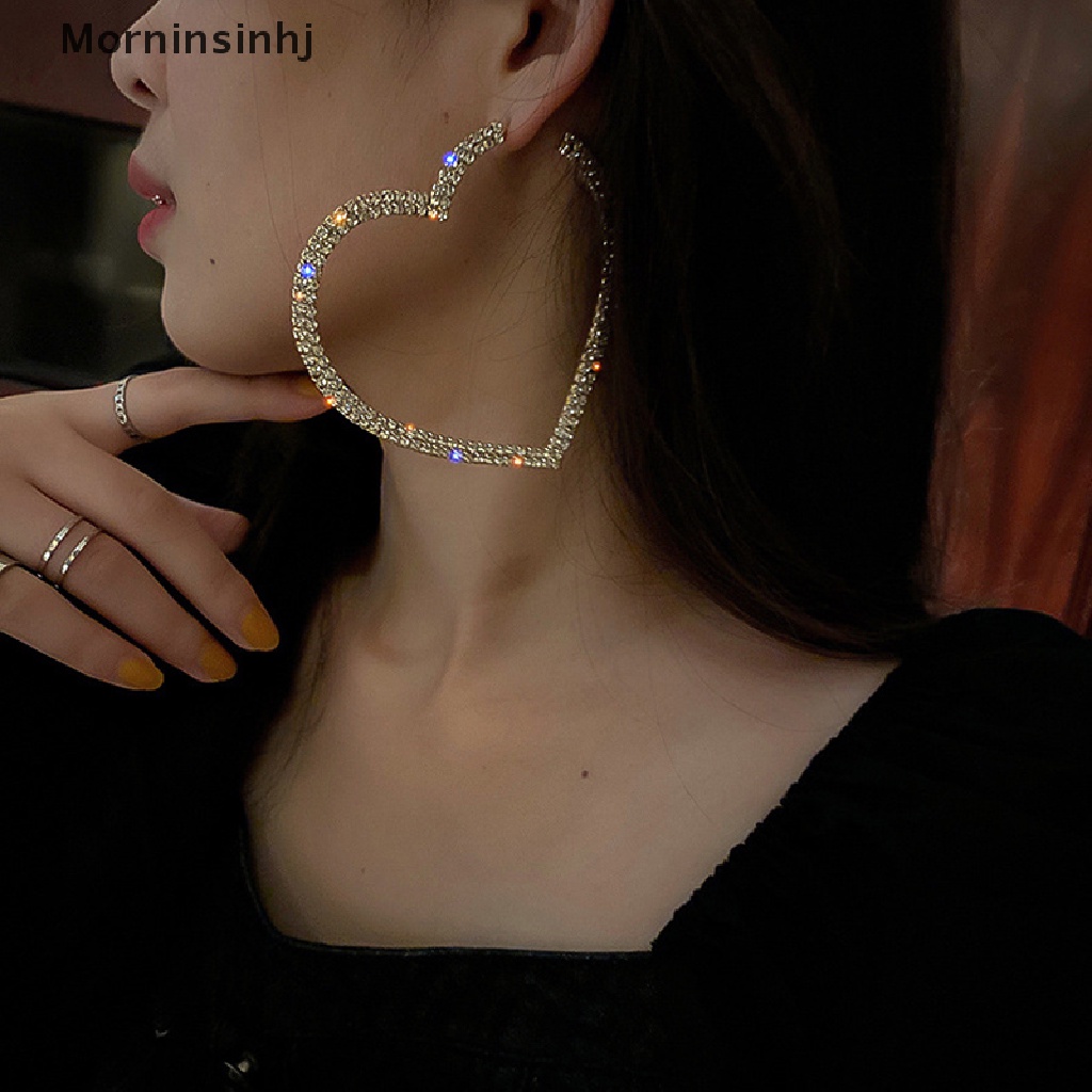 Mornin Fashion Hati Besar Anting Hoop Kristal Untuk Wanita Geometris Berlian Imitasi Earrings id