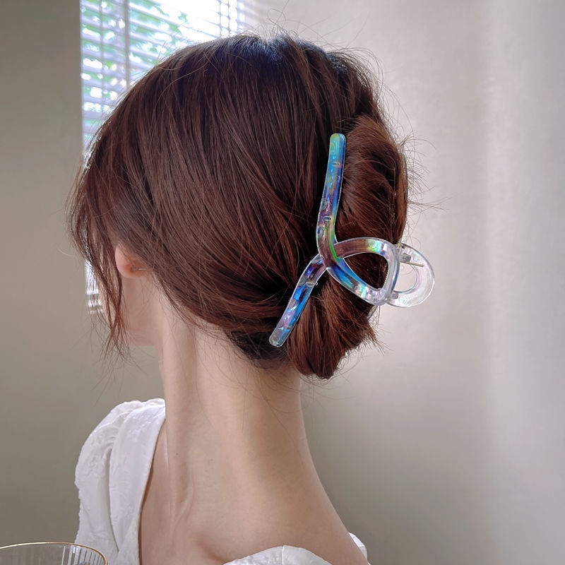 Jepit Rambut Salon JUMBO 11cm Transparan Metalik Bentuk Simpul Jedai Aklirik warna Bening Kilap Jepi