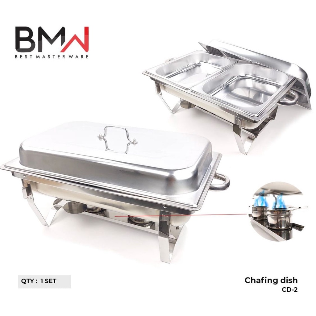 Chafing Serving Dish Squre Jumbo Set Stainless Steel BMW / Prasmanan Premium Set 2 Sekat 12 L
