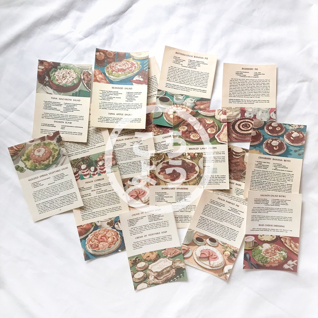 

24 pcs Paper Deco Vintage Aesthetic Food Recipes (Resep Makanan) untuk Jurnal / Scrapbook (Pack Z)