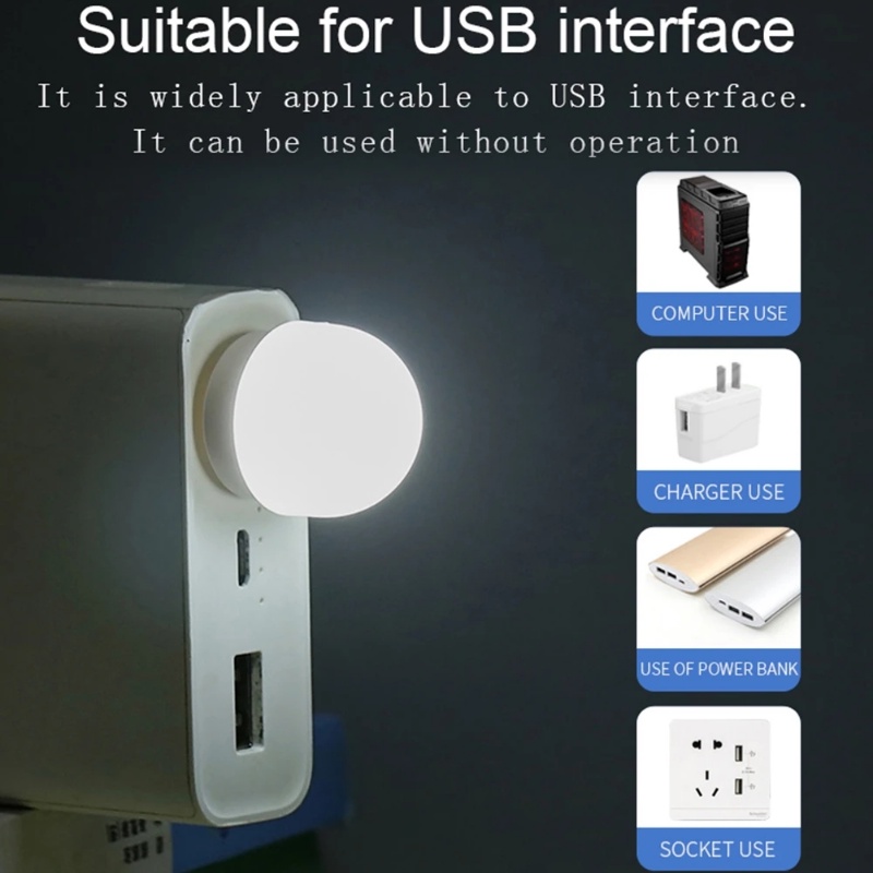 Lampu Colokan USB Tahan Lama Komputer Ponsel Power Charging Lampu Buku Kecil LED Pelindung Mata Lampu Baca Mini Bulat Lampu Malam
