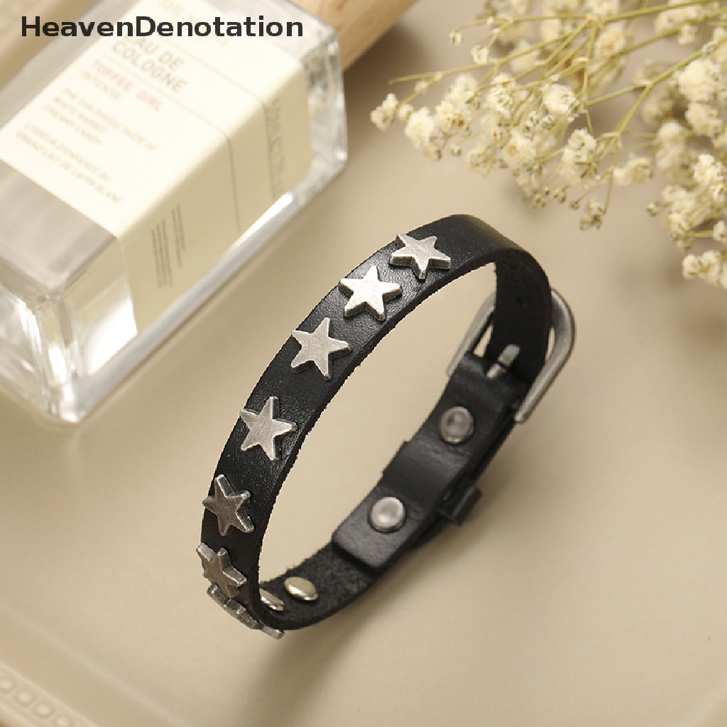 [HeavenDenotation] Punk Vintage Sabuk Gesper Gelang Bungkus Bintang Paku Rivet Kulit Gelang Cuff Bracelet HDV