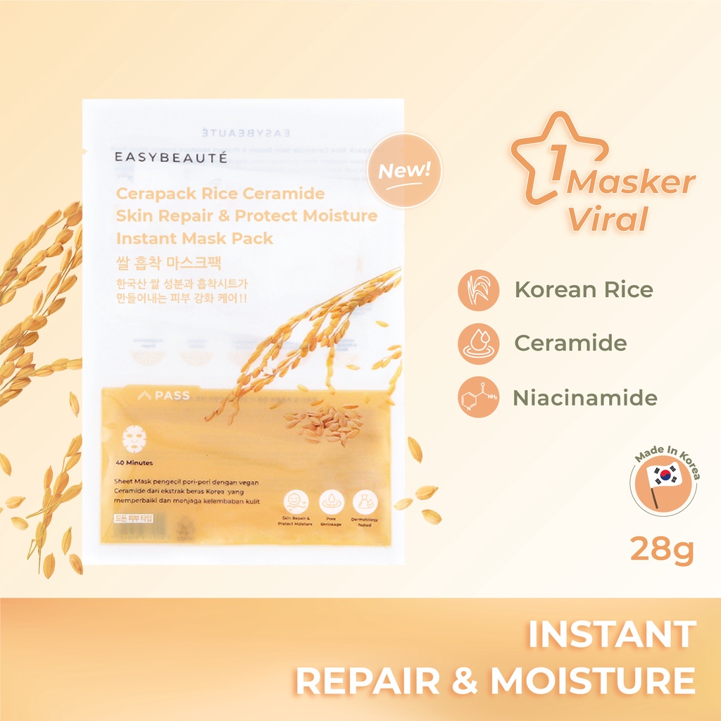 EASYBEAUTE Cerapack Korean Rice Ceramide Sheetmask - Memperbaiki Skin Barrier &amp; Menghidrasi