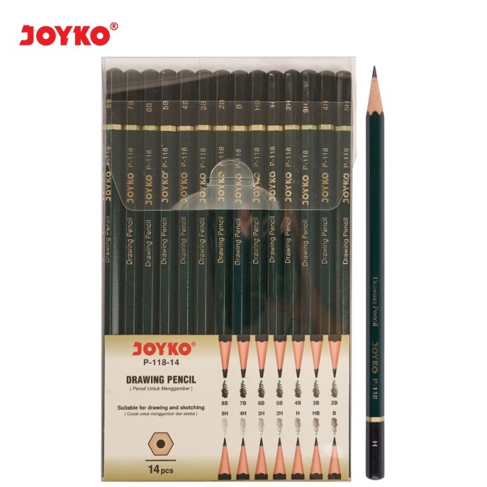 

Terlaris Drawing Pencil Pensil Menggambar Joyko P-118-14 1 Set 14 Pcs