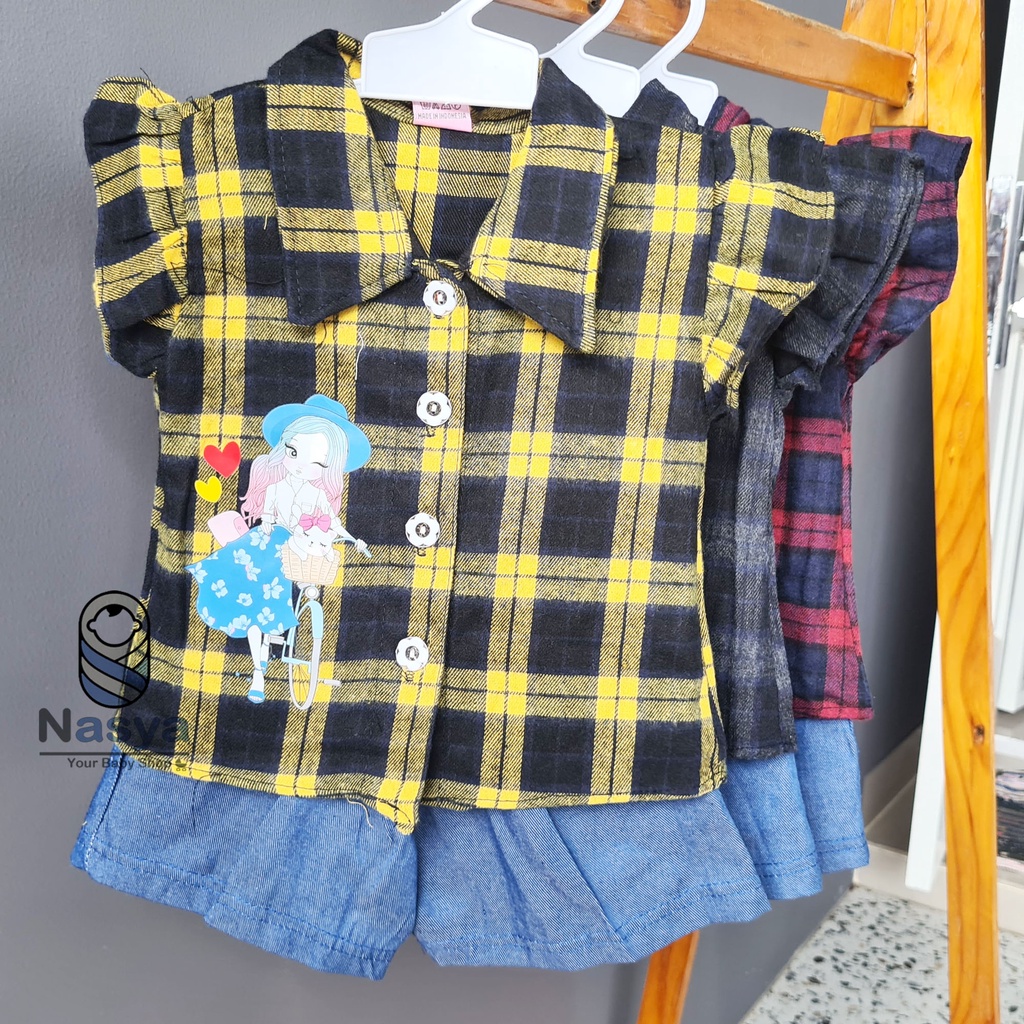 [SL-025] Setelan baju Anak Bayi Perempuan flanel motif kotak kotak (3-12 bulan)