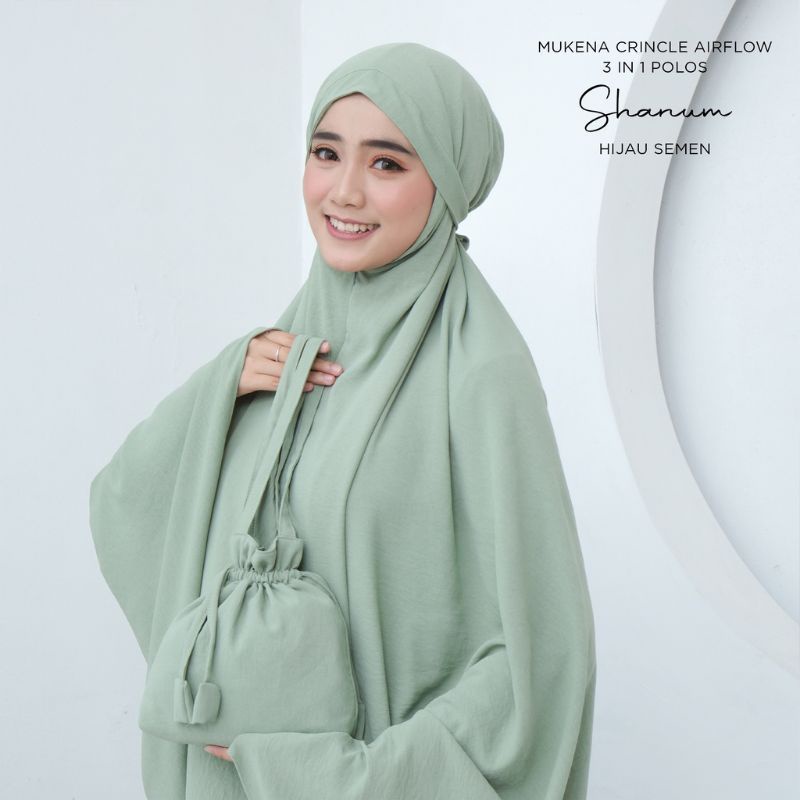 Mukena Dewasa Crinkle Airflow 3in1 Premium Jumbo  Mukenah Polos Crincle Lesty French khimar Plus Tas Mini Pouch