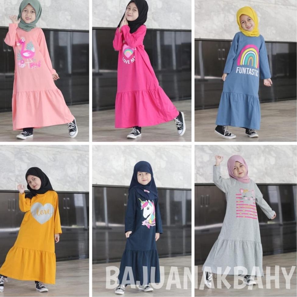 REKOMENDASI Gamis Kaos Anak Lala Mix Warna Size 2-8Thn Free Masker