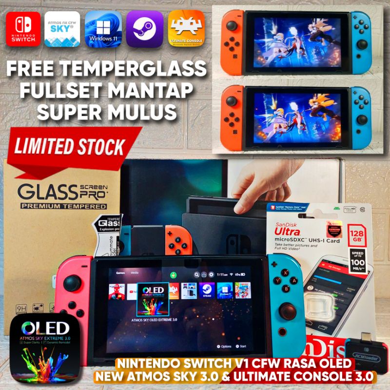 Jual Nintendo switch cfw rasa oled v1 128gb Ultimate Console Atmos sky