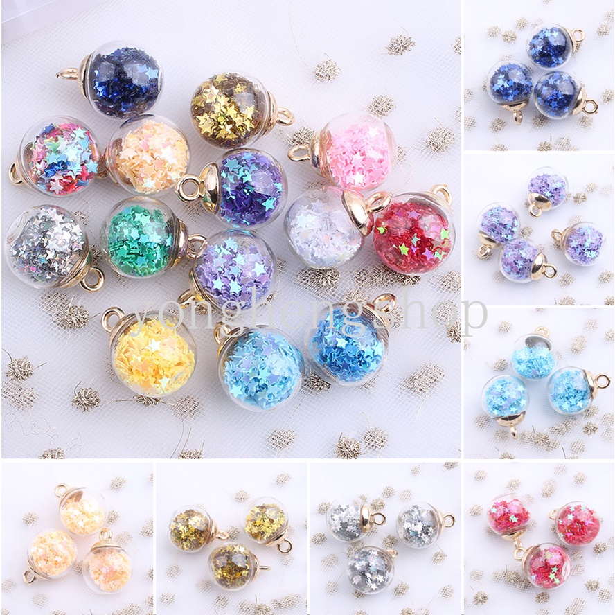 Ornamen Botol Kaca Bulat Mini 16mm Dengan Bintang Sequin Untuk Membuat Perhiasan Handmade DIY