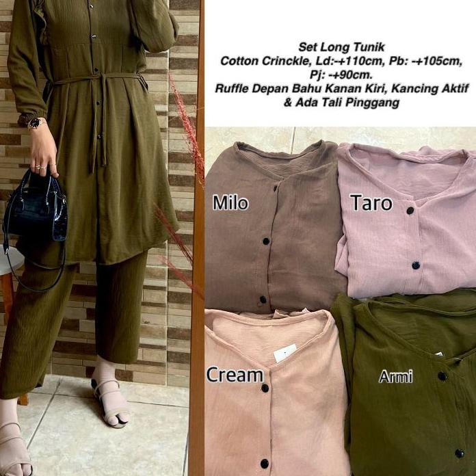 ♕ SETELAN LONG TUNIK CRINKLE ➯