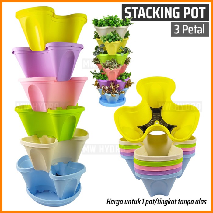 Poo Pot Bunga Susun Tingkat, Stacking Flower Pot, 3 Petal