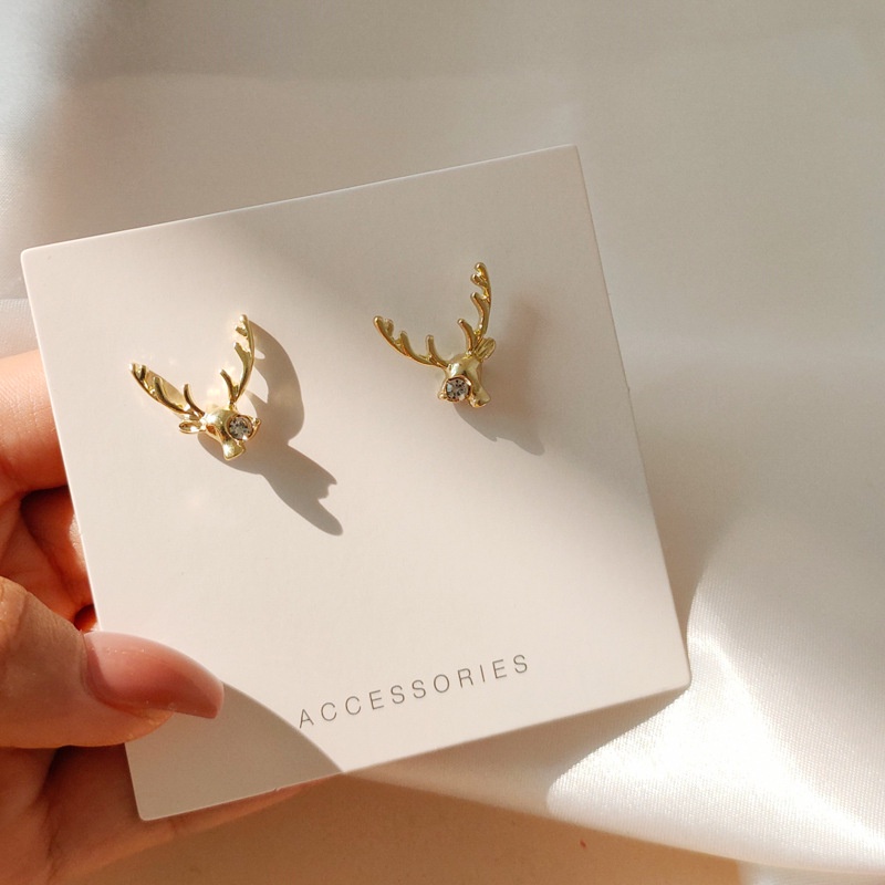 Anting Rusa Kecil Zirkon Hias Tembaga Sederhana Baru Hadiah Natal