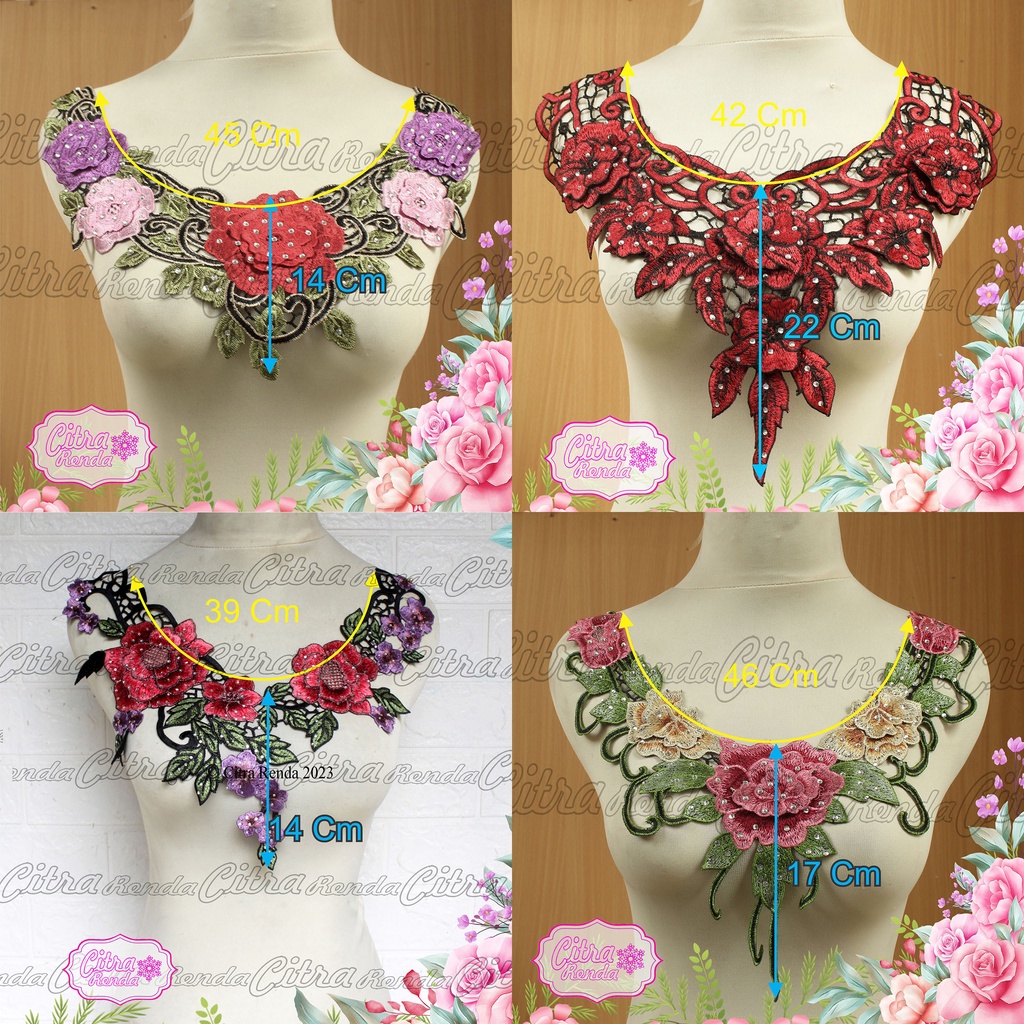 (Per Pcs) AP152 Patch Kerah Bordir Tempel /Aplikasi Kerah Cantik Ukuran Dewasa