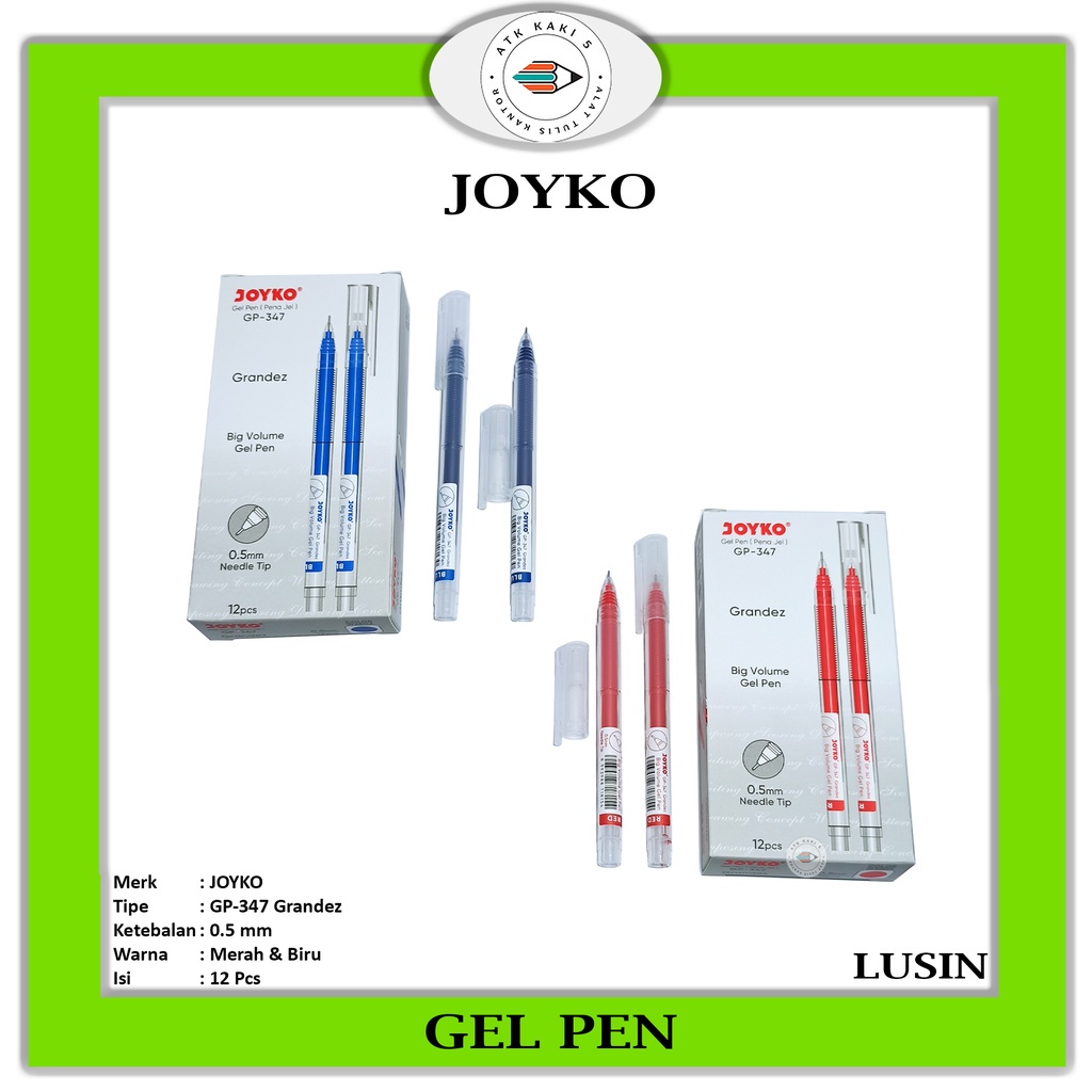 

JOYKO - Gel Pen GP-347 Grandez Pulpen Gel Warna Tinta Merah & Biru - Lusin