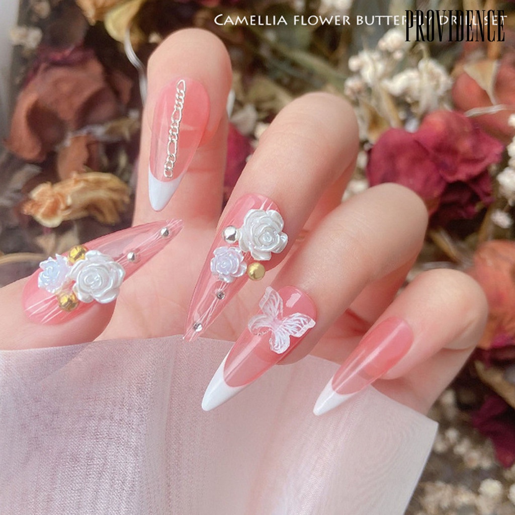 Providence 1set Pesona Kamelia Kuku Shiny Efek Visual Tiga Dimensi High Gloss DIY Berkilau Camelia Mutiara Palsu Nail Art Decor Manicurist Supply