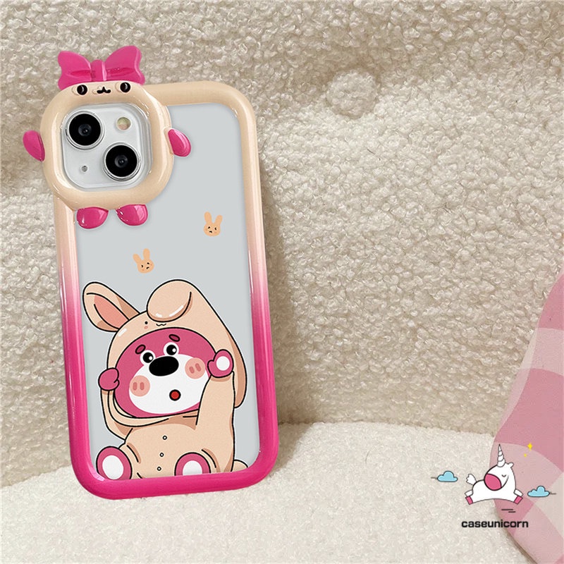 IPHONE Cute 3D Bow-knot Little Monster Lens Case Kompatibel Untuk Iphone11 13 14 12 Pro Max XR 14 8 7 6s 6 Plus XS Max X SE 2020 Kartun Strawberry Bear Manyo Winnie the Pooh Soft Cover