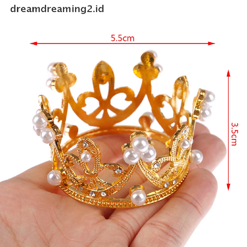 (dream) Mini Gold Crown Princess Topper Kristal Mutiara Tiara Rambut Valene Hadiah Hari.