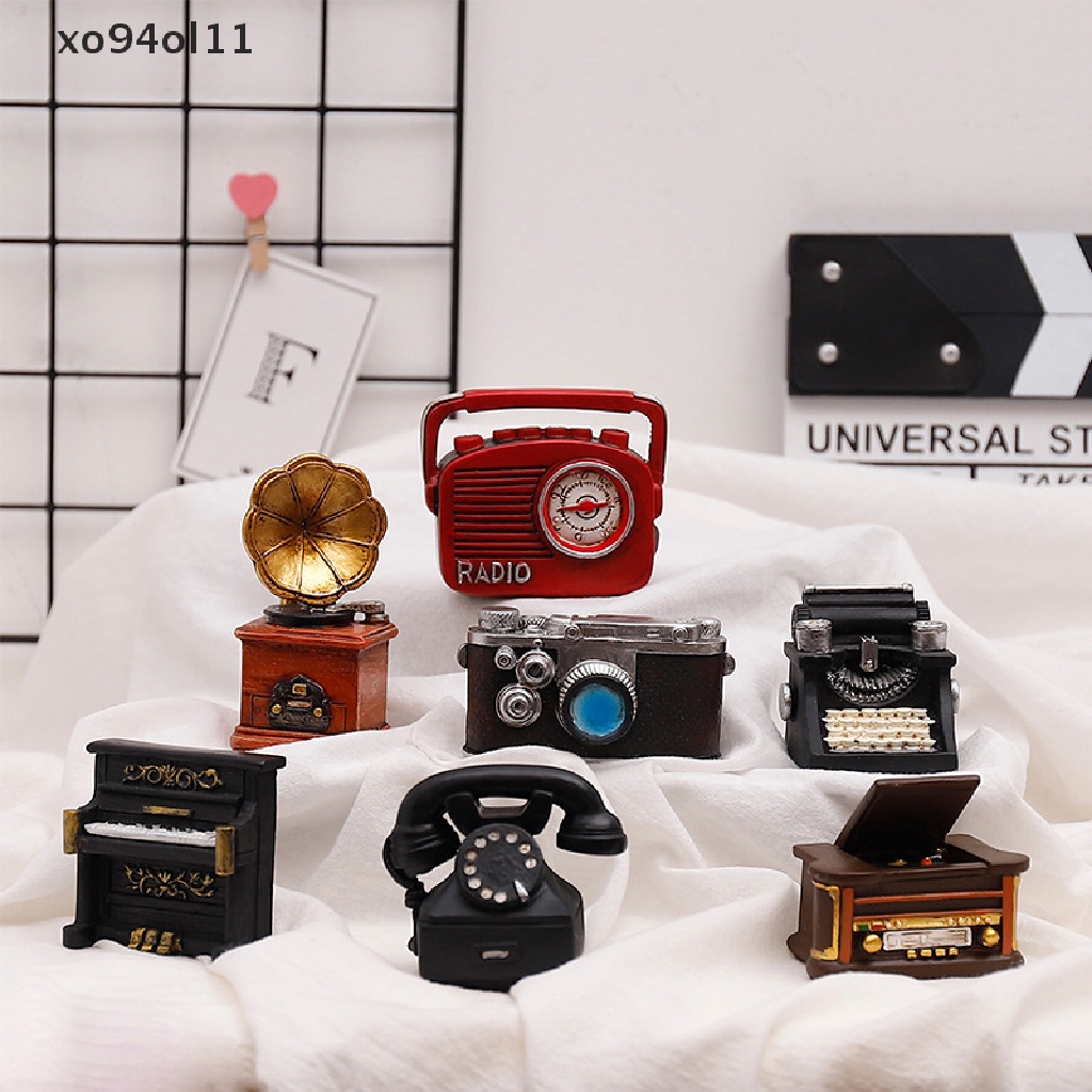 Xo Retro Mini Phonograph Miniatur Furniture Kerajinan Resin Mini Ornamen Desktop OL