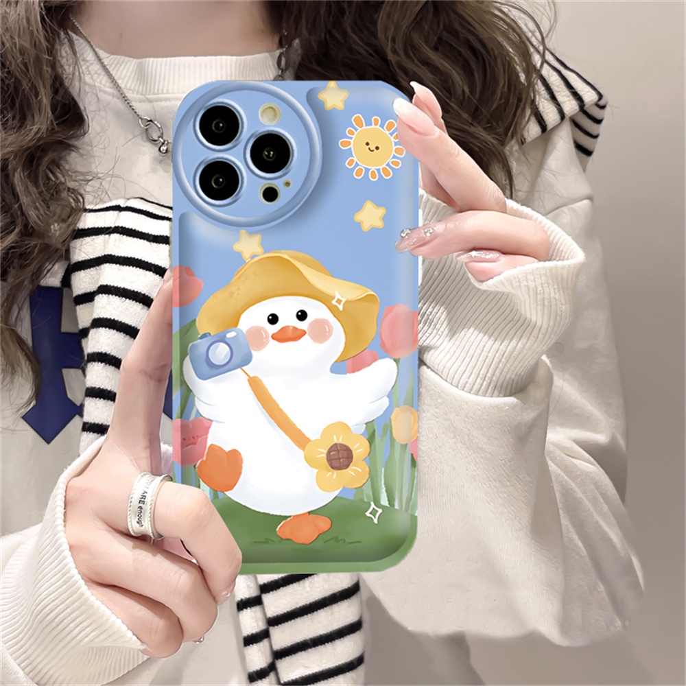 Case Samsung A14 A04A 04E A04S A13 A03 A03S A12 A21S A50 A50S A52 A52S A30S A20 A10S A10 A1 M11 J7 Prime Pro J6 Prime Bebek Kuning Kecil Dengan Tulip TPU Air cushion Phone Cover