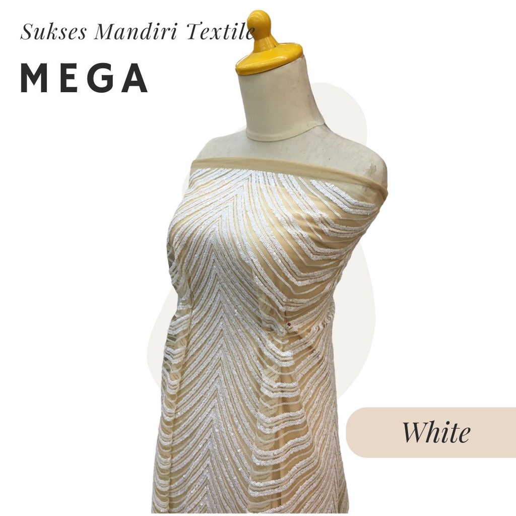 [MEGA] Brokat Brukat Tile Payet Premium Mewah Warna White Putih | Harga ½ meter = 50 cm (Bahan Dress