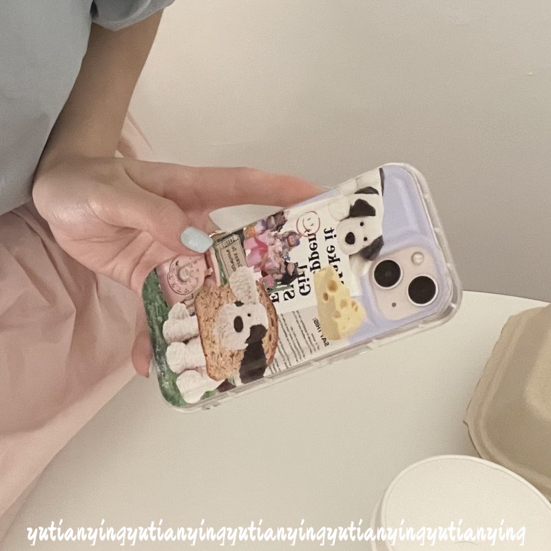 IPHONE Airbag Shockproof Case Kompatibel Untuk Iphone11 6 6S 7 8 Plus 14 13 12 Pro MAX XR X XS MAX Kartun Kreatif Seni Koran Label Anjing Lucu Lembut Silicon TPU Cover