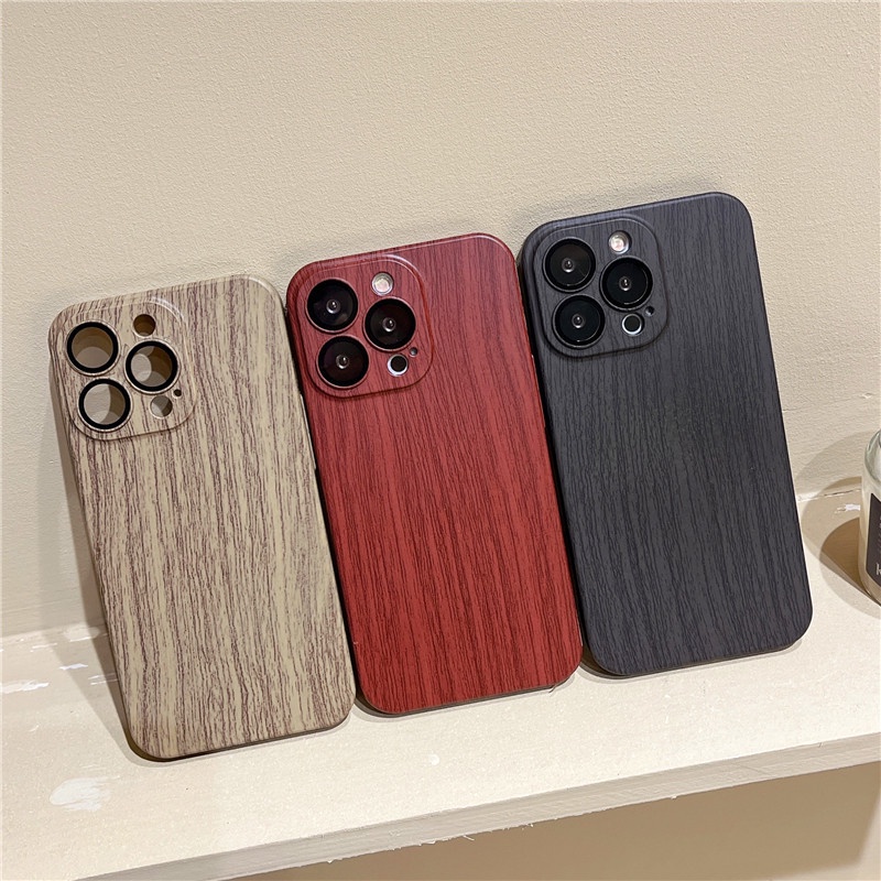 IPHONE Casing Ponsel Serat Kayu Walnut PC Ultra-Tipis Untuk Iphone11 12 13 14 Pro Max Anti Jatuh