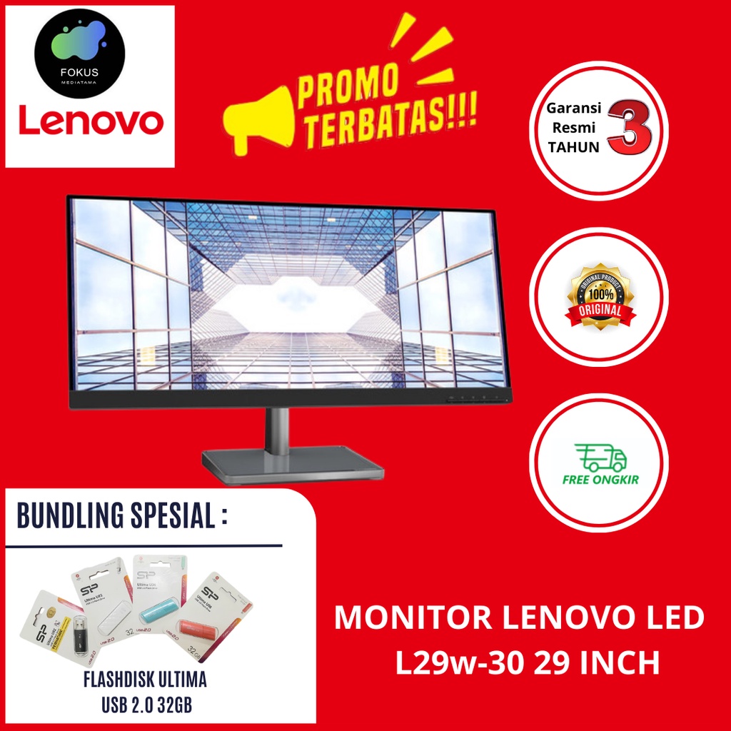 Paket Hemat Monitor LED Lenovo L29w-30 29&quot; WFHD IPS HDMI DP 90Hz