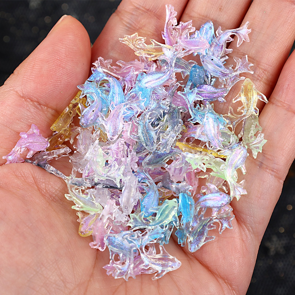 100pcs Dream Color 3D Ikan Koi Aurora Warna Transparan Resin Ikan Mas Glitter Shiny Manicure Decal Nail Hias Berlian Nail Art