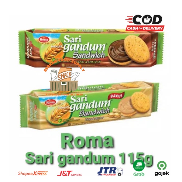 

( BERKAH ) Roma Biskuit SARI GANDUM Peanut Butter Susu Coklat Sandwich 115gr Snack Cemilan Anak