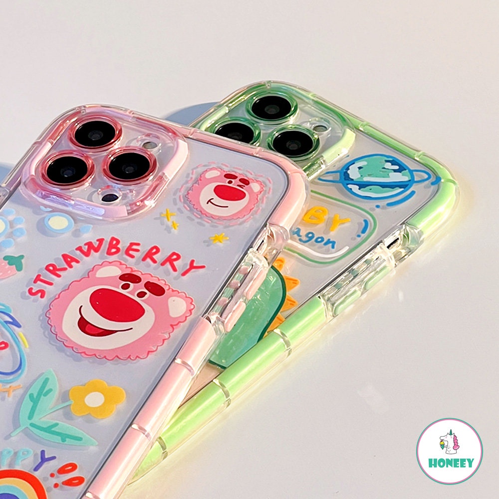 IPHONE Kartun Manyo Dinosaurus Strawberry Neon Luminous Phone Case Kompatibel Untuk Iphone14 13 12 11 Pro Max 14 Pro Max Shockproof Glow Lembut TPU Penutup Belakang