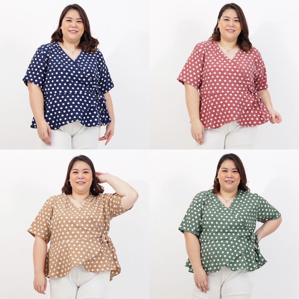 BAJU ATASAN BLOUSE WANITA LD 120cm JUMBO BIG SIZE XXL XXXL 628 Corak POLKADOT KOREAN STYLE KERJA KAN