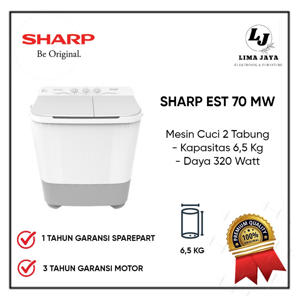 Mesin Cuci 2 Tabung SHARP EST70MW Mesin Cuci Dua Tabung Sharp 6,5 Kg