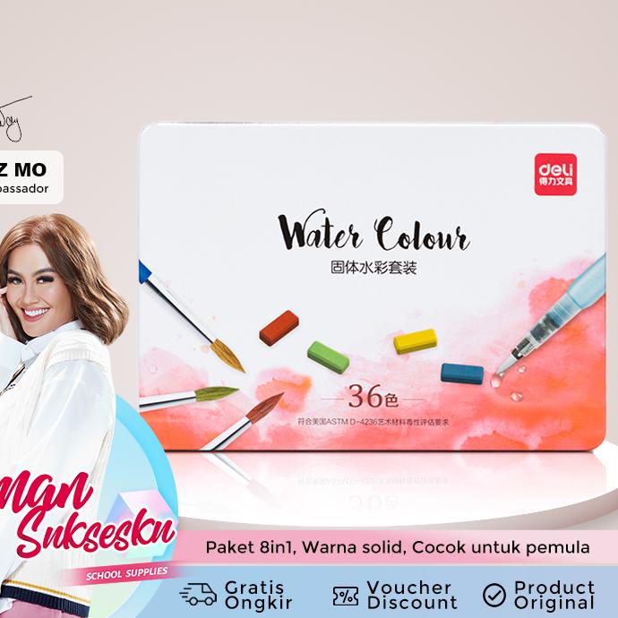 

12.12 Terlaris Deli Solid Watercolor Set Cat Air Padat isi 24/36 warna 73876 73877 murah