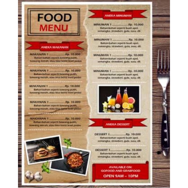 menu makanan Dan minuman