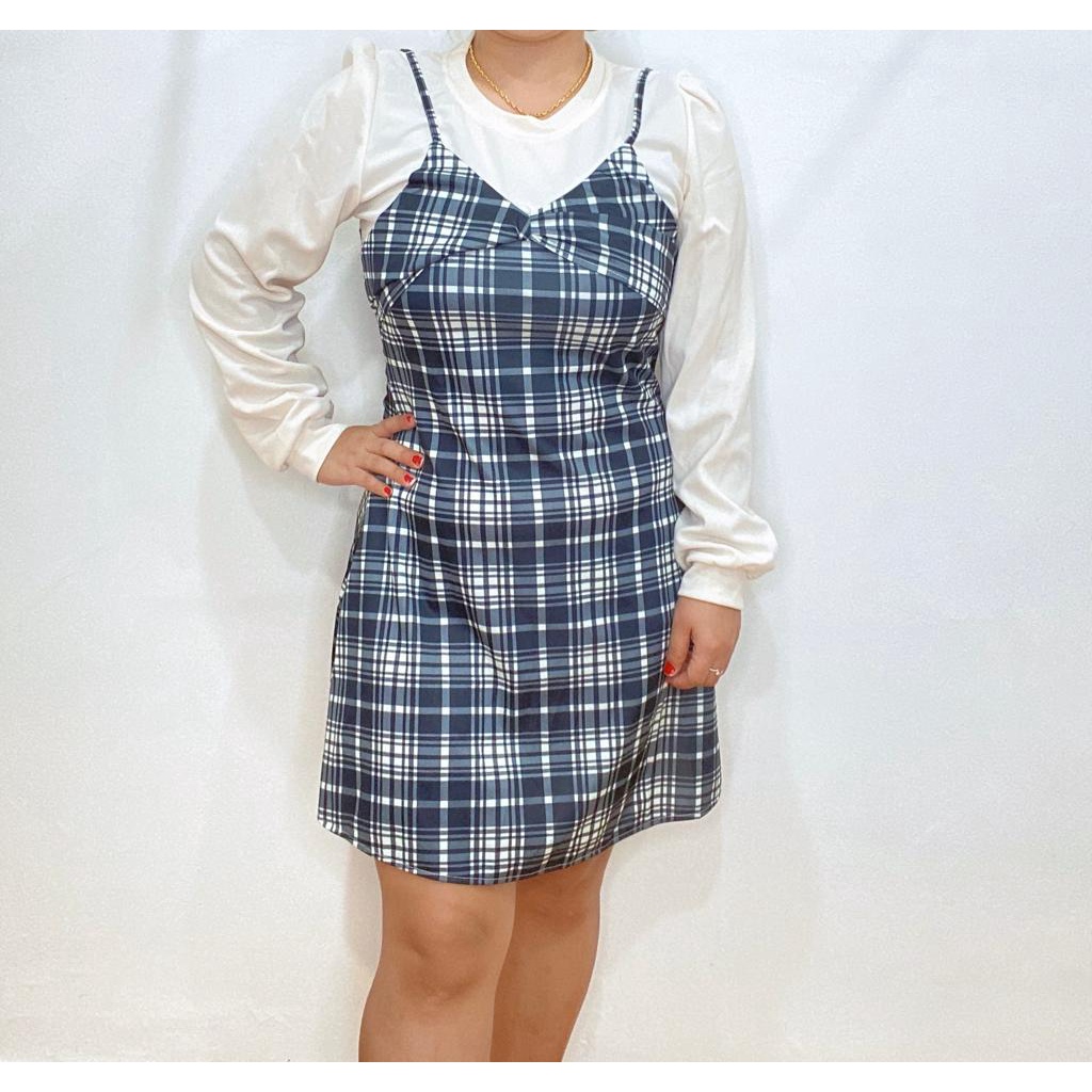 Dress wanita import//dress motif kotak//fashion wanita