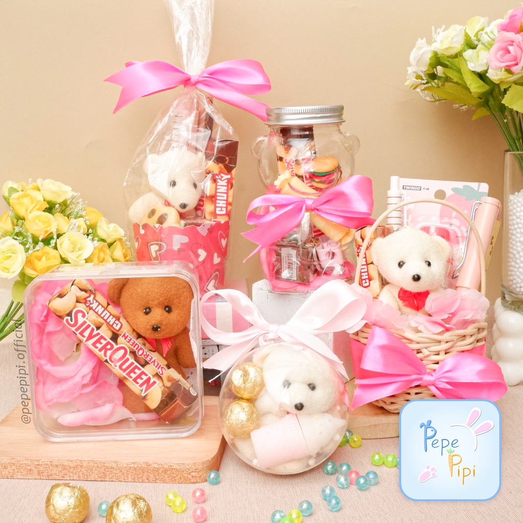 Parcel Hampers Valentine Keranjang Botol Bear Cantik Bingkisan Kado Gift Kado Valentin Set coklat silverqueen kasih sayang love boneka bear beruang Hadiah Buket