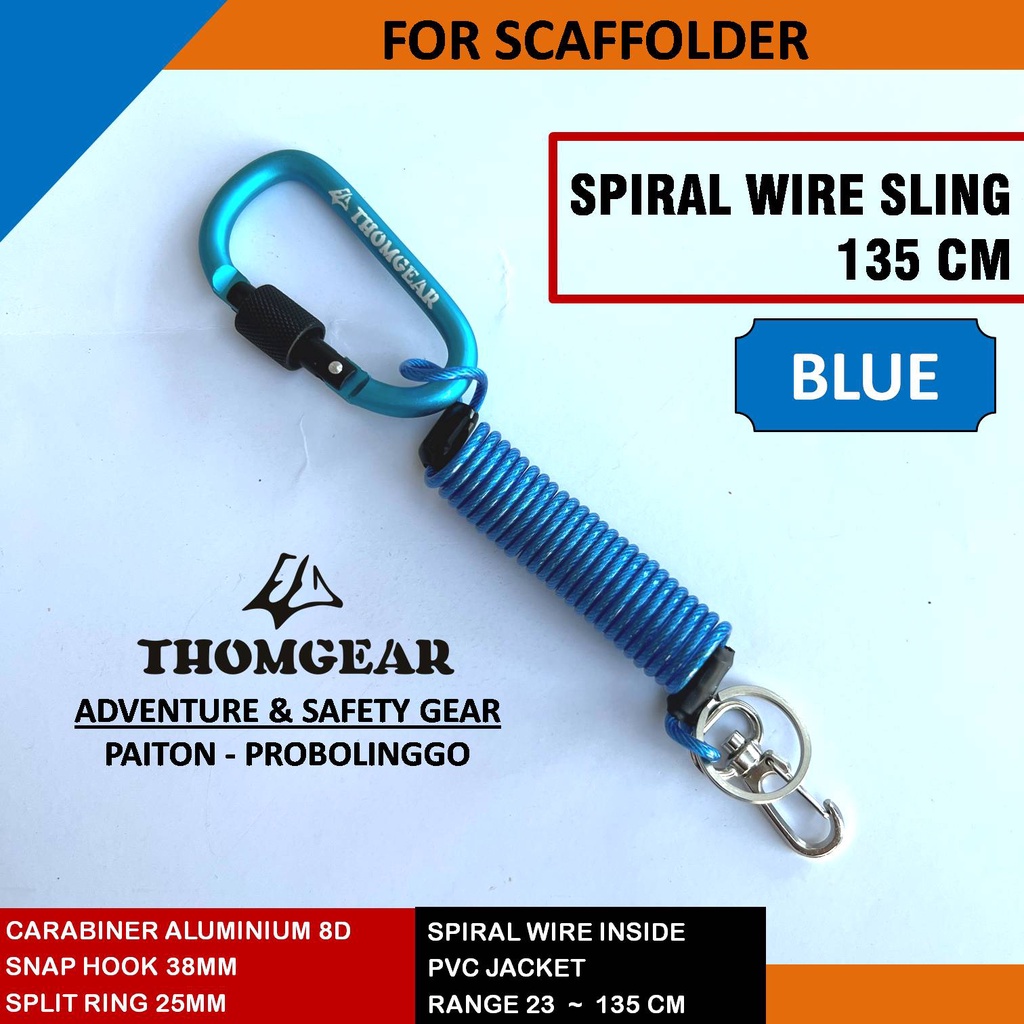 Tali Pengaman Carabiner Gantungan Kunci Spiral Lanyard 135 cm Besar dan Kecil Custom Untuk Kunci Ratchet Pistol Kontak Motor Mobil Elastis Bahan Kawat Sling Lanyard 05 Thomgear