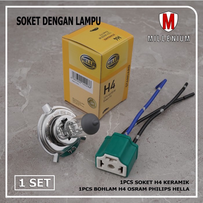 SOKET LAMPU H4 KERAMIK DENGAN LAMPU H4 60/55W 12V PHILIPS HELLA OSRAM TERMURAH