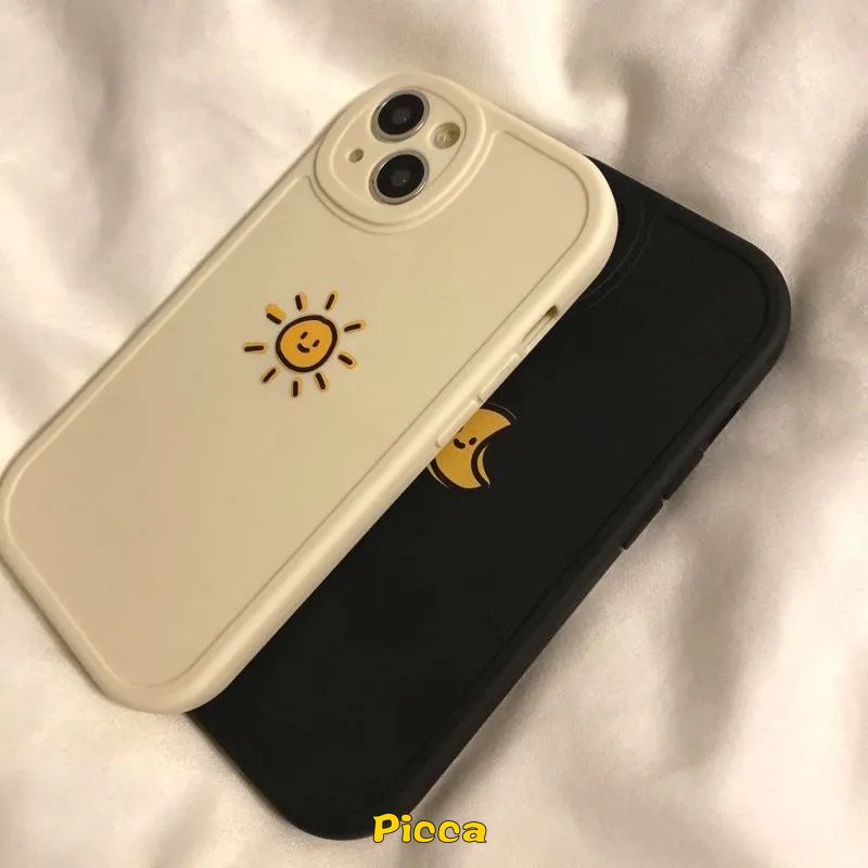 Samsung A13 A14 A04 A12 A53 A02s A32 A33 A50 A03 A04s A21s A20s A31A50s A30s A22 A73 A03s A72 A23 A71 A20 A51 A52 A11 A10s A52s Simple Warna Solid Pasangan Bulan Matahari Soft Tpu Case