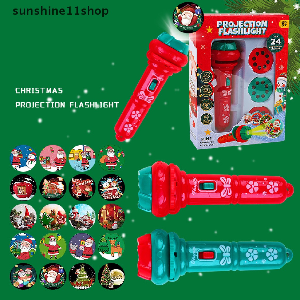 Sho 1Set Senter Proyeksi Natal Multi-Fungsional Portable Motif Kartun Lucu Glowing Mainan Edukasi Dini Untuk Anak Dekorasi Xmas N