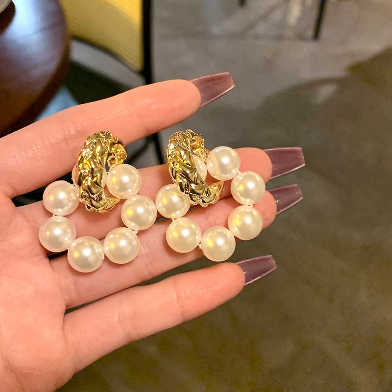 Anting Mutiara Bulat Vintage Anting Pejantan Wanita fashion Korea Berbentuk C