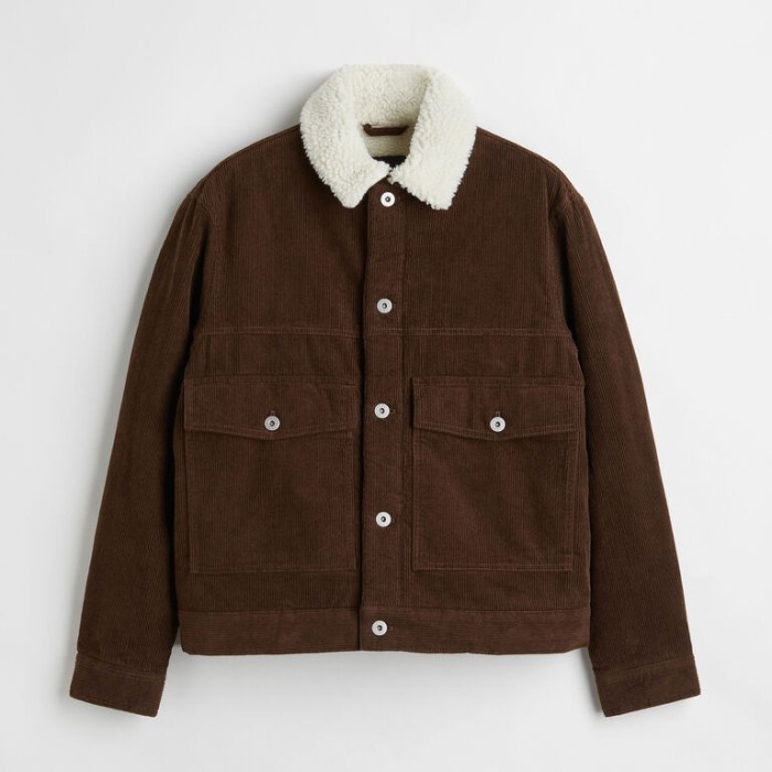 jaket bulu corduroy pria - Coklat gelap, S
