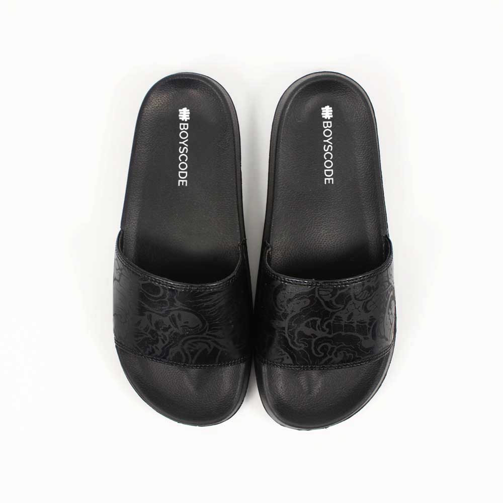 Sendal Slop Pria Wanita BOYSCODE Dragonforce Hitam Fullblack / Slide Pria / Slip On Pria / Sendal Cowok / Sendal Cewek