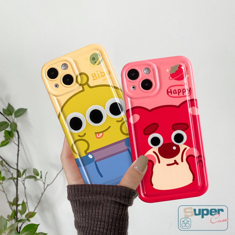 Pasangan Ponsel Cover Kompatibel Untuk iPhone 7Plus 13 11 14 12 Pro Max XR X 6s 76 8 Plus XS Max SE 2020 Kartun Toy-Story Alien Beruang Strawberry Lucu Manyo Airbag Soft TPU Case