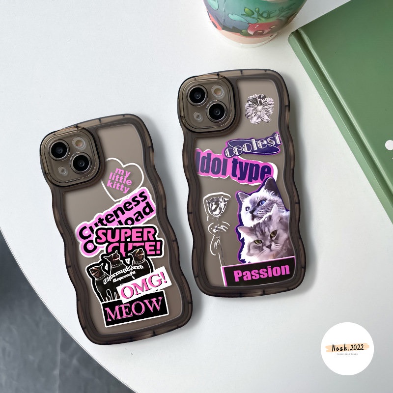 Case Samsung A14 A13 A12 A04 A04E A22 A23 A32 A20 A02s A03s A50 A04s A50s A30s A31 A11 A21s A52 A51 A33 A52s A53 M22 M32 F22 Wavy Edge Trendy Brand Stiker Kucing Keren Label Soft Case