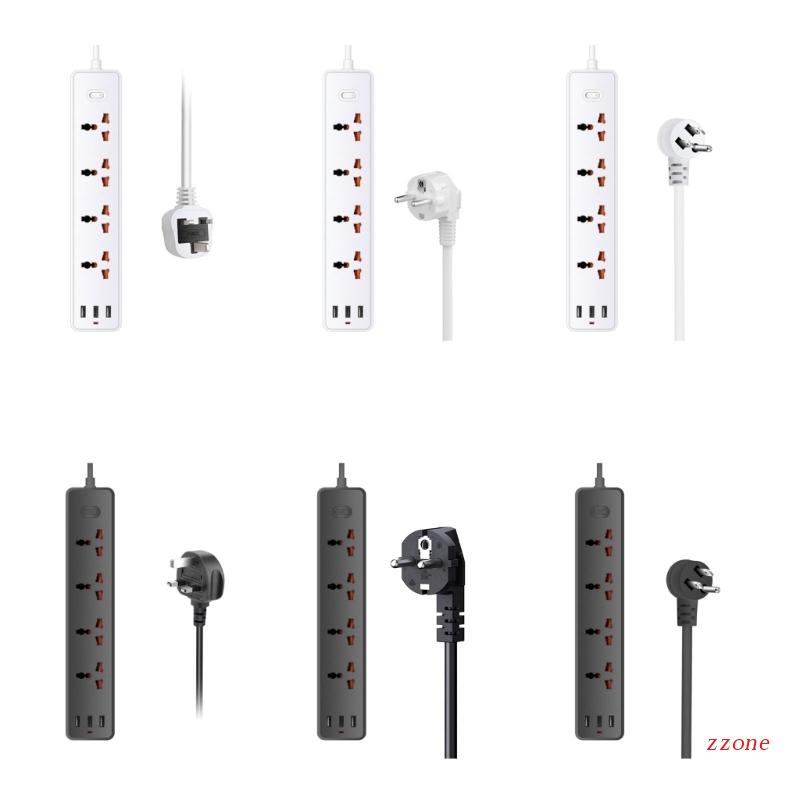 Zzz 7in1 Power Strip Surge Protector 3jenis Colokan Opsional Dengan 4pcs Jarak Luas AC-Outlet &amp; 3x Port USB